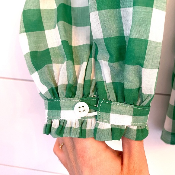 NWT Emerson Fry Green & White Gingham Peasant Top. Size small. - Picture 11 of 13